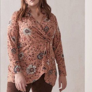 Addition Elle Women Blush Faux Wrap Floral Flowy Tunic Blouse Plus Size 2X